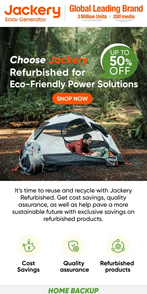 Email from Jackery. ♻️Up to 50% Off  With Jackery Refurbished!