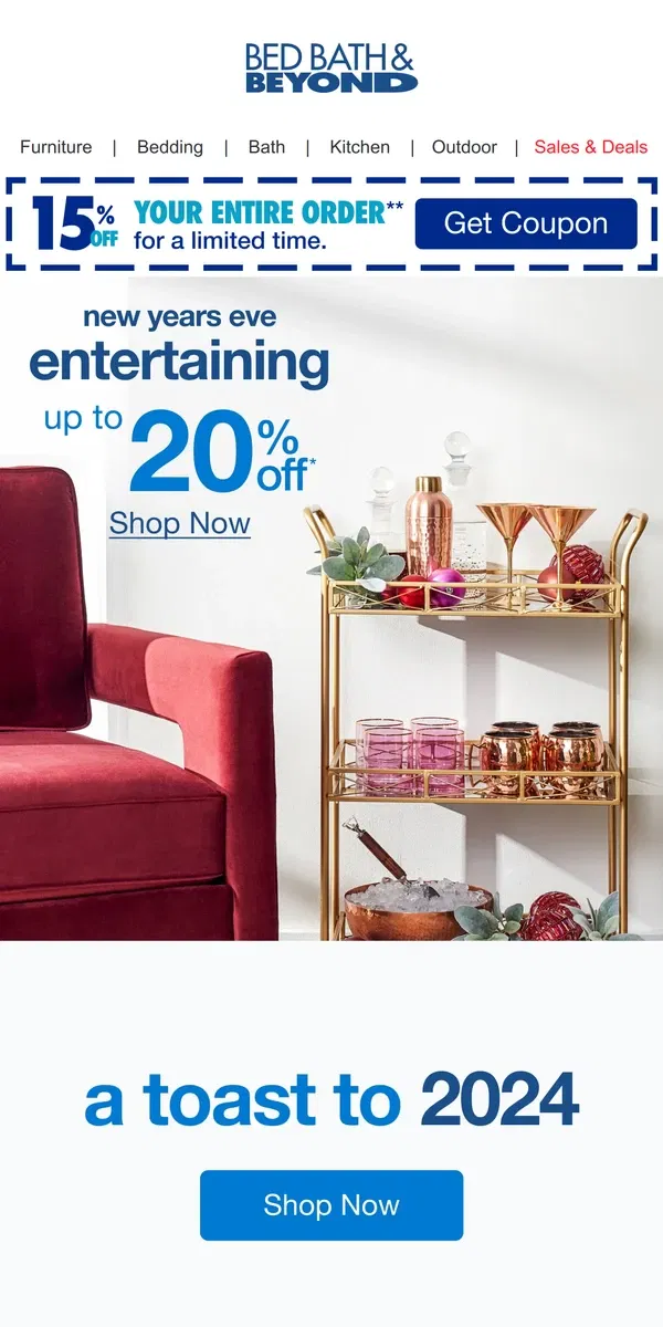 Email from Bed Bath & Beyond. Hosting Deals to Ring in the New Year 🔔🥂