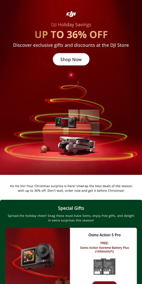 Email from DJI. Holiday Sale: Enjoy Up to 36% Off!