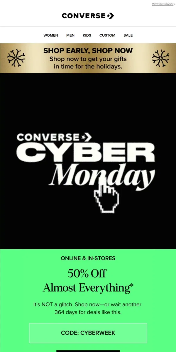 Email from Converse. LAST chance for 50% OFF 🚨🔥🚨🔥🚨🔥