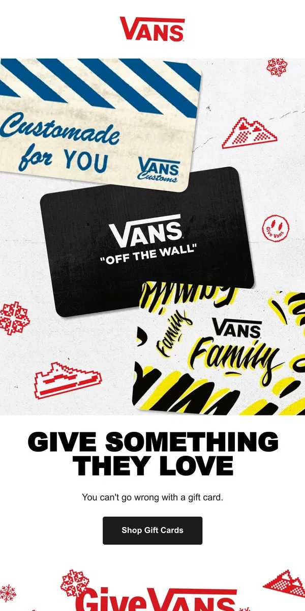 Email from Vans. GRAB A GIFT CARD