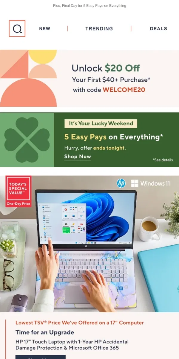 Email from QVC. Upgrade Time! Deal on HP Touch Laptop