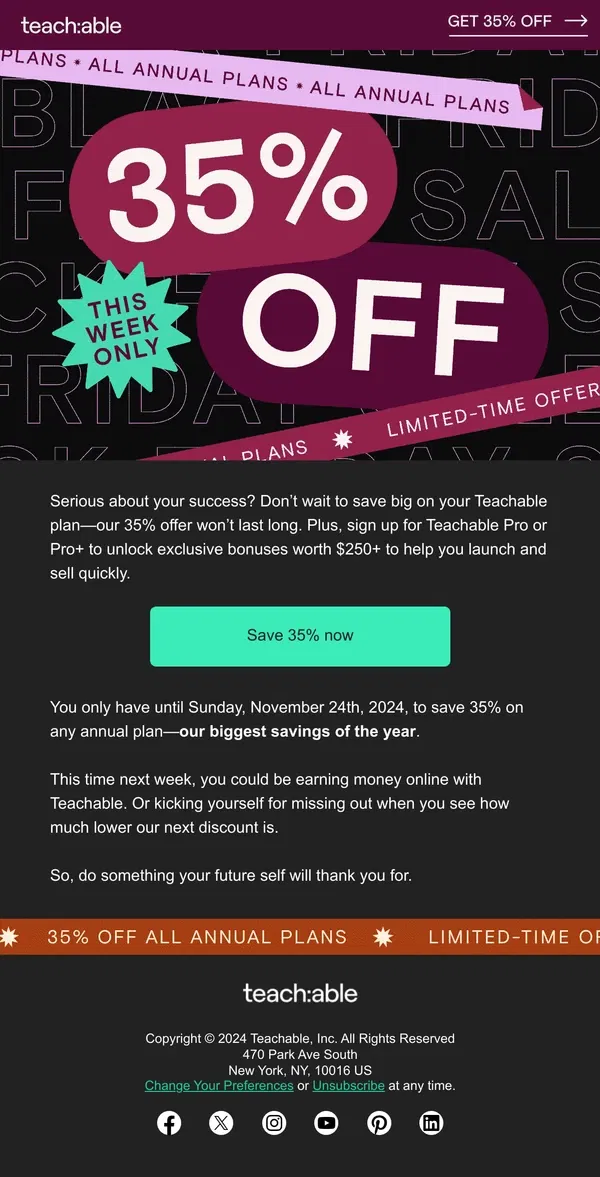 Email from Teachable. 👀 This Black Friday offer could earn you money