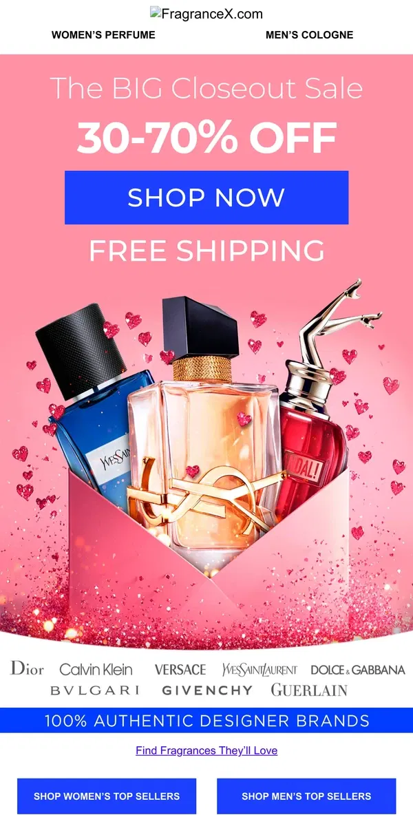 Email from FragranceX. OMG! The Valentines Closeout Sale