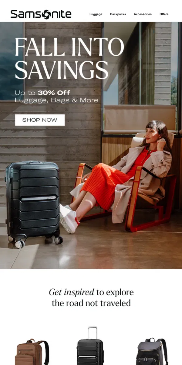 Email from Samsonite. Fall in Love with These Luggage Offers