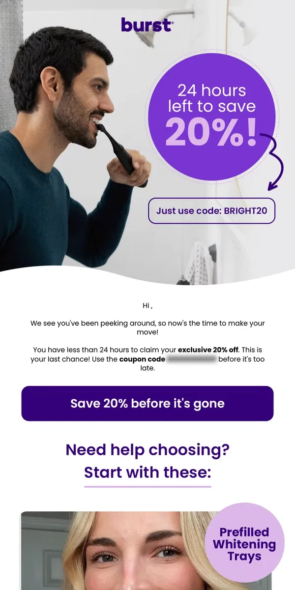 Email from BURST Oral Care. ⏰ The countdown is on: 24 hours left to save!