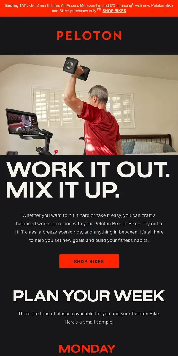 Email from Peloton. Personalize your workout schedule