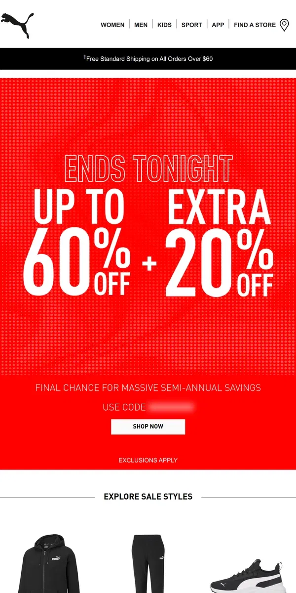 Email from Puma. Time’s Almost Up On This Sale