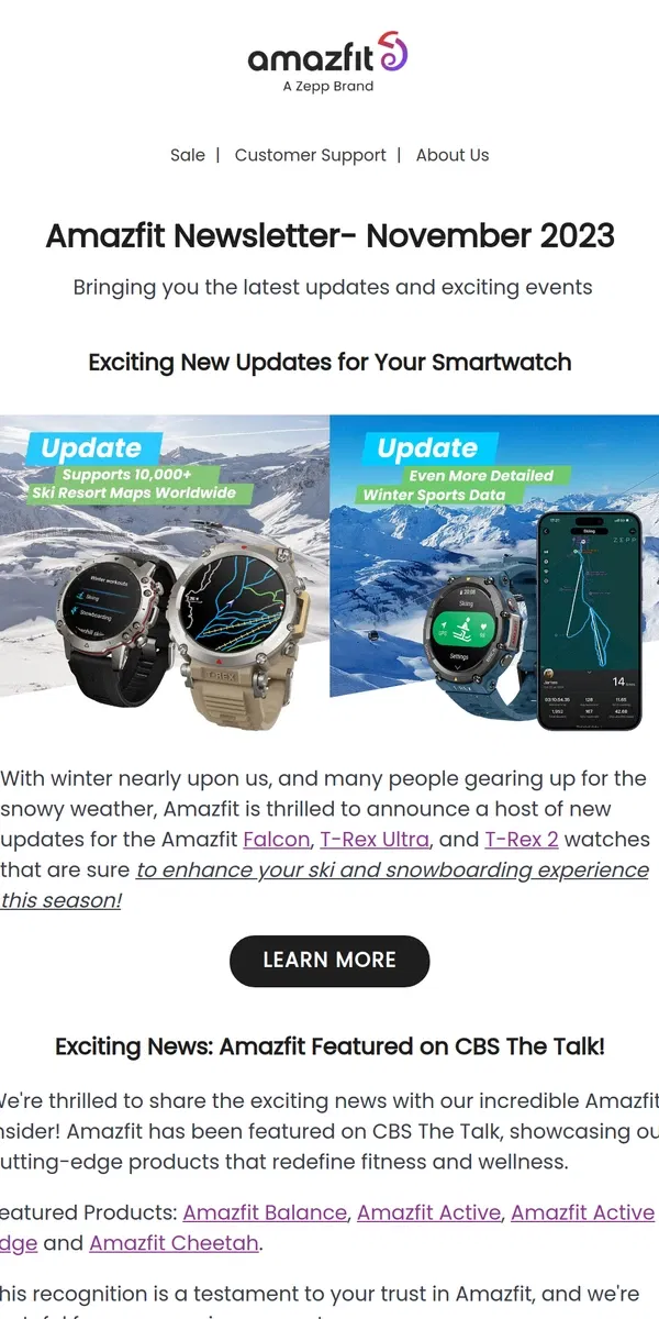 Email from Amazfit. Exciting Updates and News in the Amazfit November Newsletter!