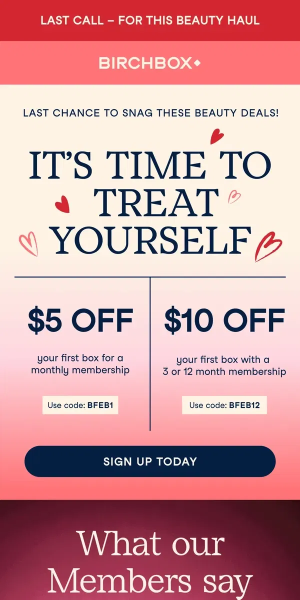 Email from Birchbox. Last Chance for Savings ⏰