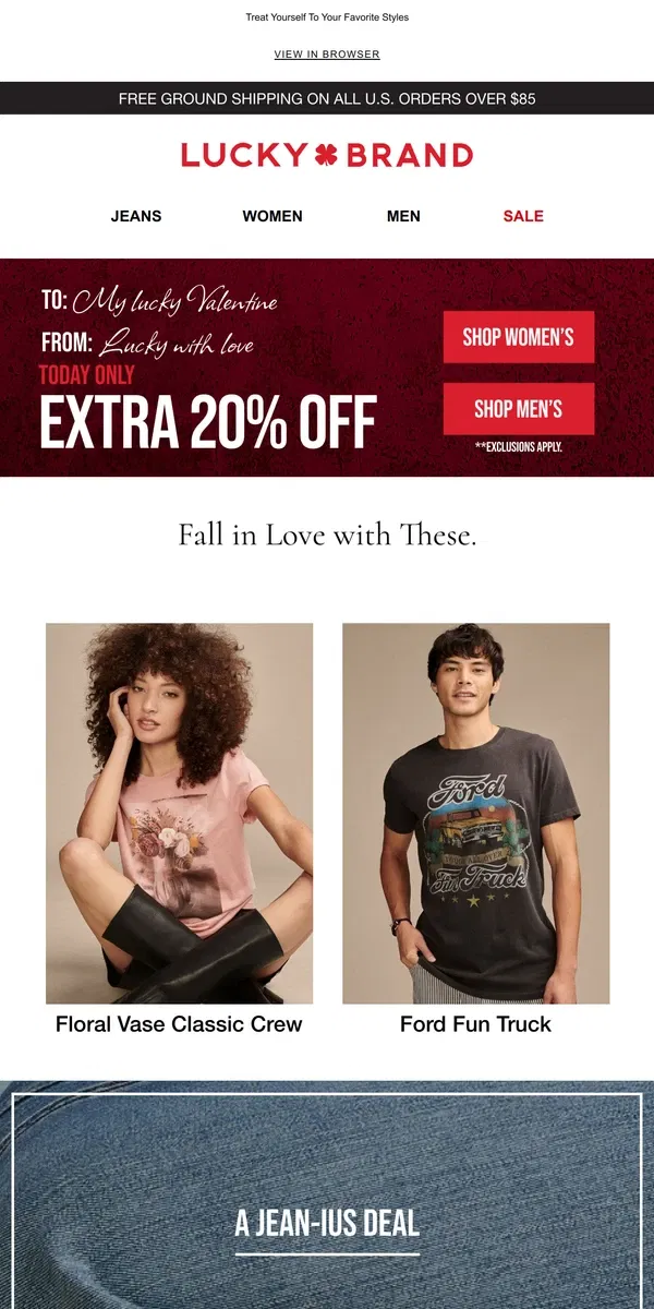 Email from Lucky Brand. ⏰ FINAL HOURS! Extra 20% Off (On Top Of 40% Off Denim)