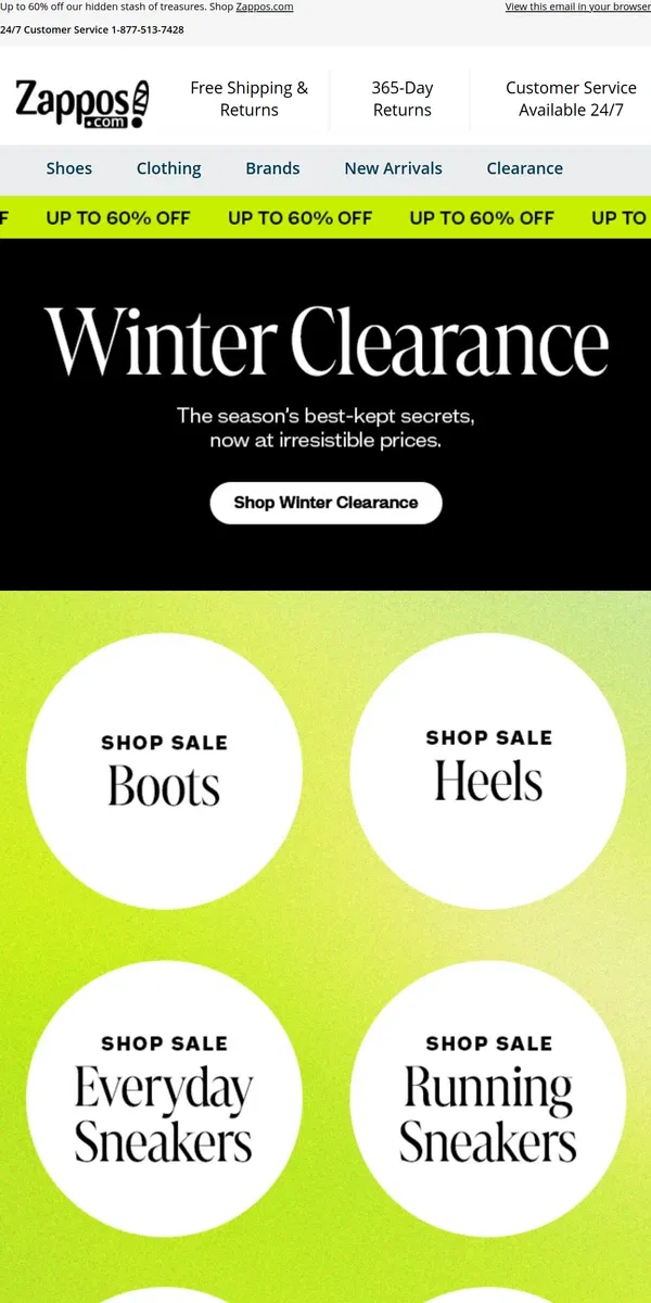 Email from Zappos. Winter Clearance—Starting Now!