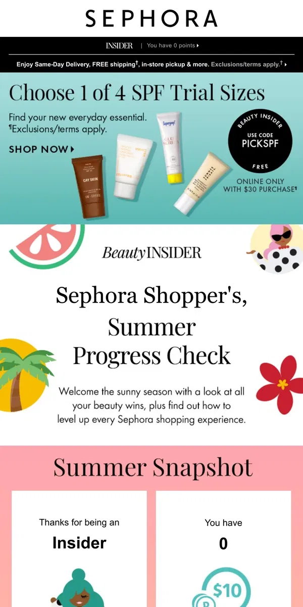 Email from Sephora. Sephora Shopper, start your summer right with your beauty wins