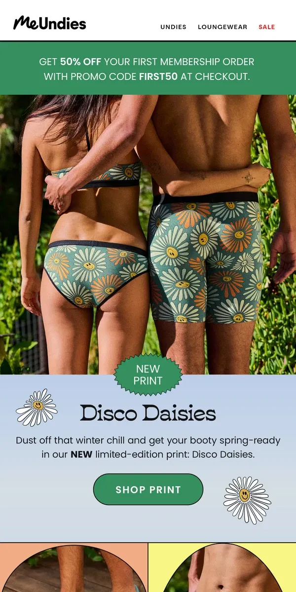 Email from MeUndies. 🌼 New Print: Disco Daisies 🌼