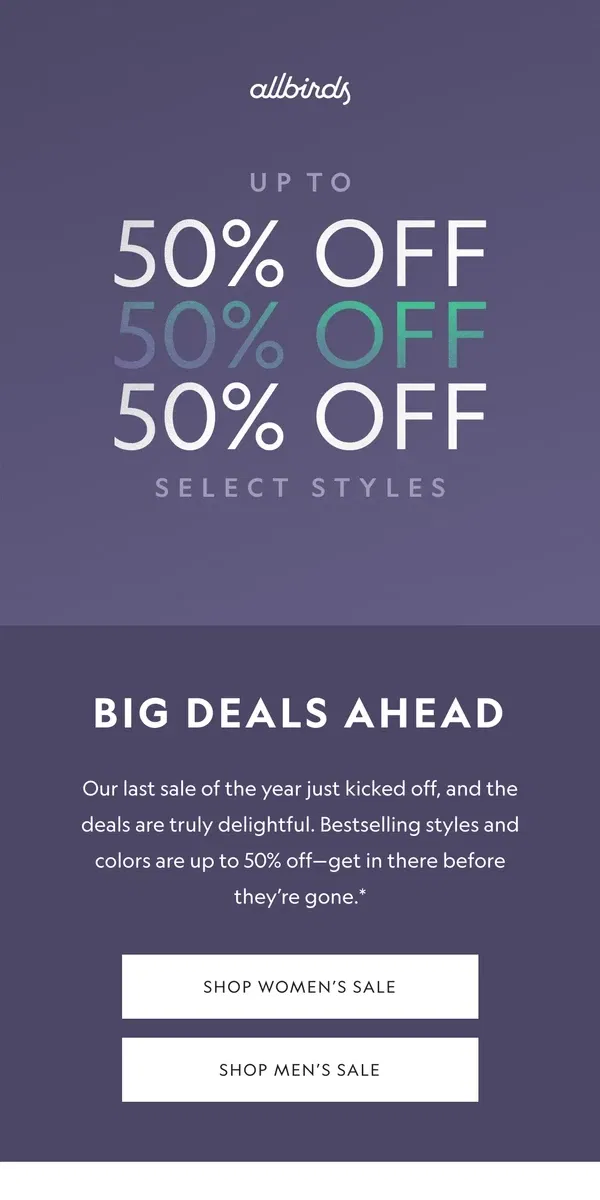 Email from Allbirds. End Of Season Sale! Up To 50% Off 🎉  