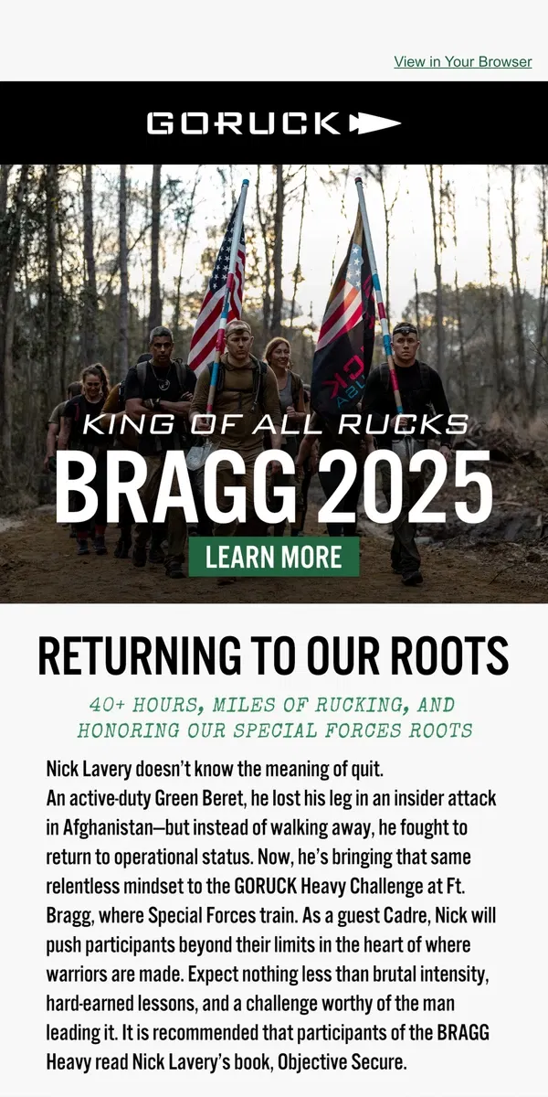 Email from GORUCK. The King of All Rucks