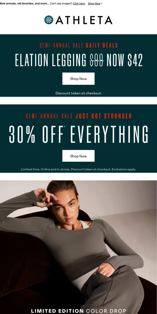 Email from Athleta. NOW LIVE: 30% off everything