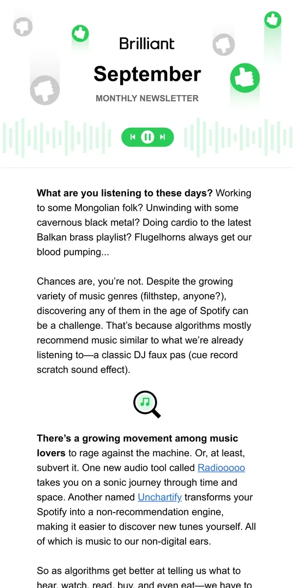 Email from Brilliant.  🎺 [Name], here's your rundown for September