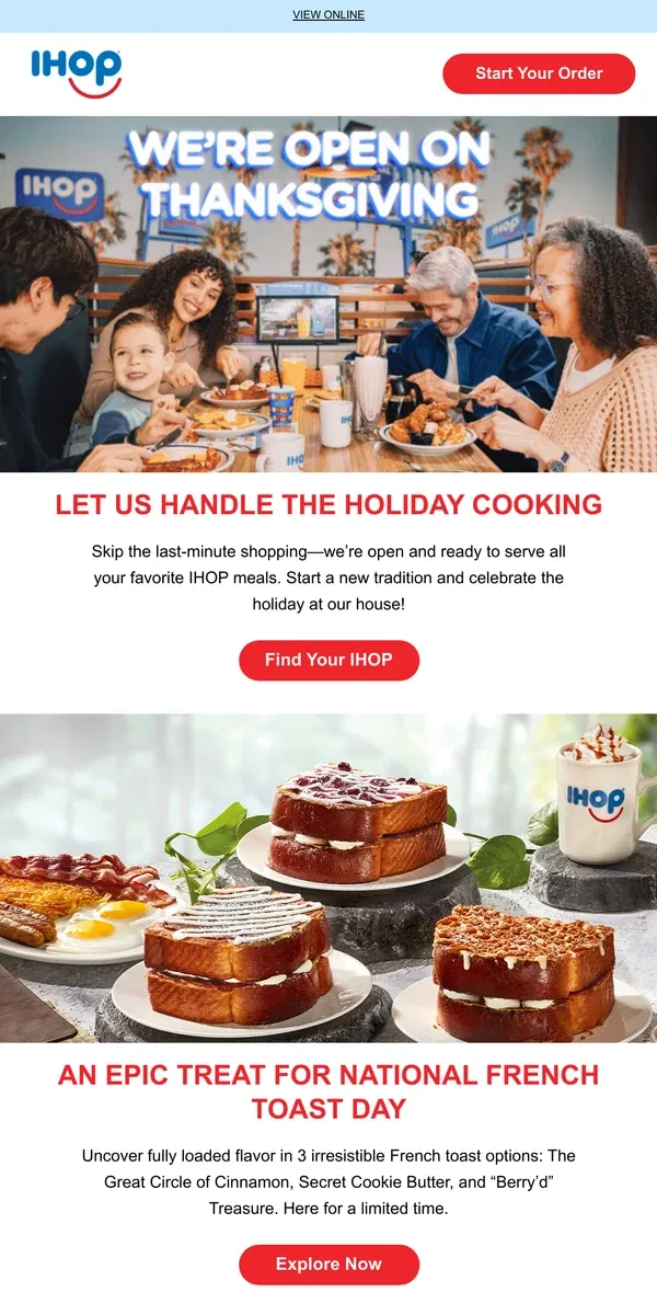 Email from IHOP. 🦃We’re Open on Thanksgiving—Join Us!