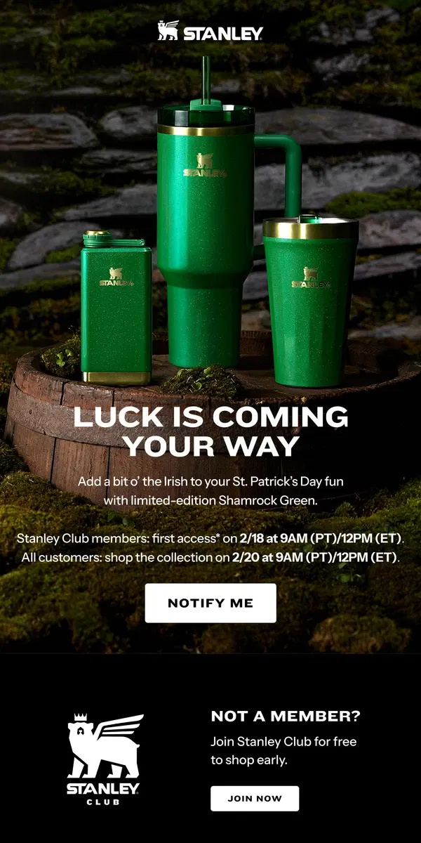 Email from Stanley. Coming Soon: Shamrock Green ☘️