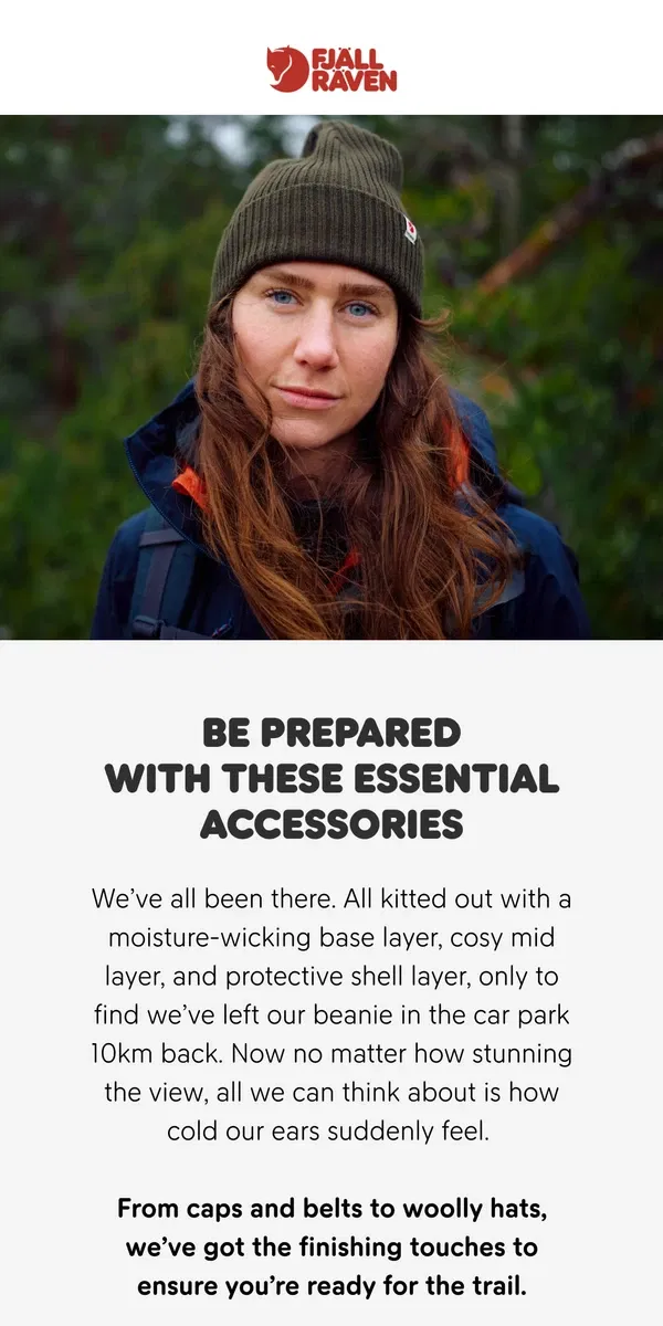 Email from Fjällräven. Essential Accessories