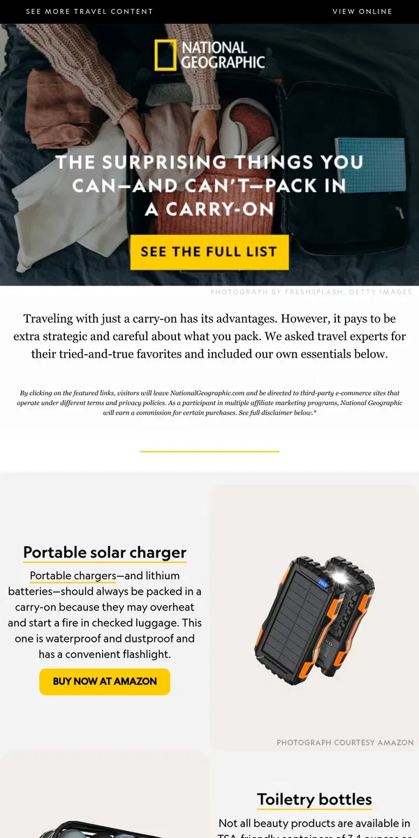 Email from National Geographic. 11 things to pack in your carry-on