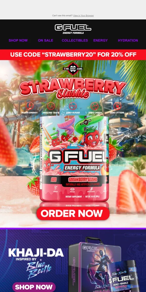 Email from G FUEL. Introducing: Strawberry Slushie REMASTERED! 🍓🍓