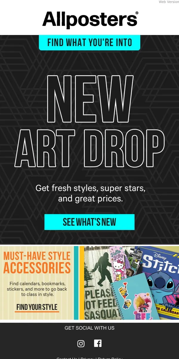 Email from AllPosters. Here for the New Art Drop