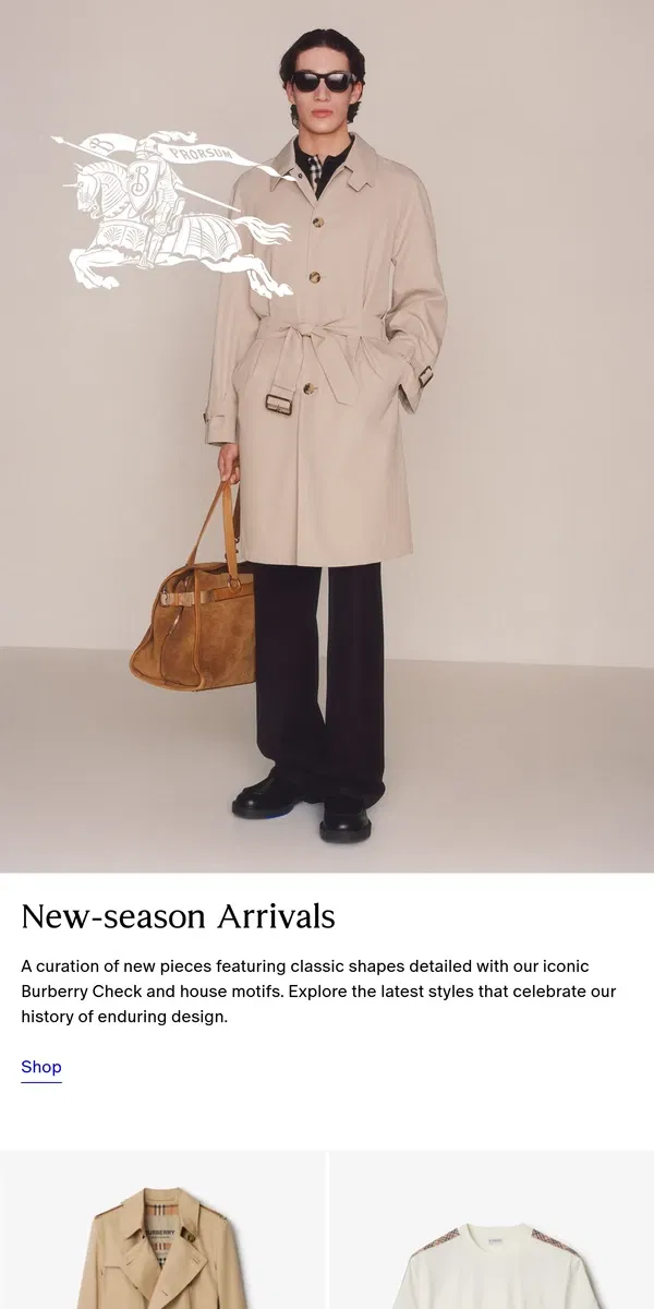 Email from Burberry. New styles for the season