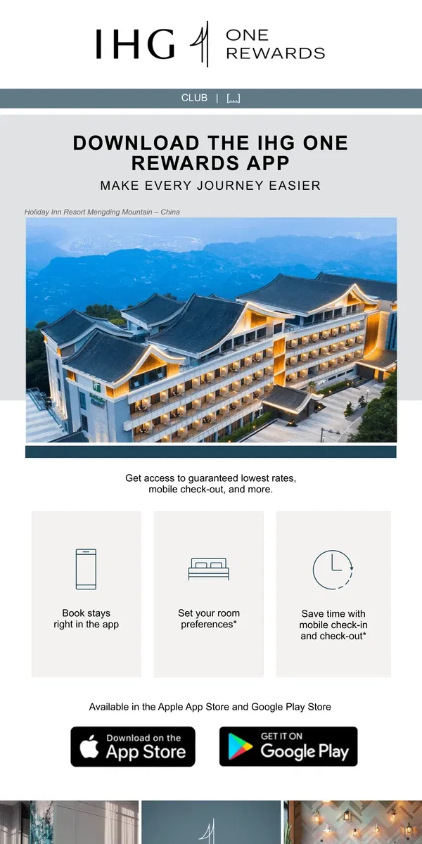 Email from IHG Hotels & Resorts. Booking and earning just got easier