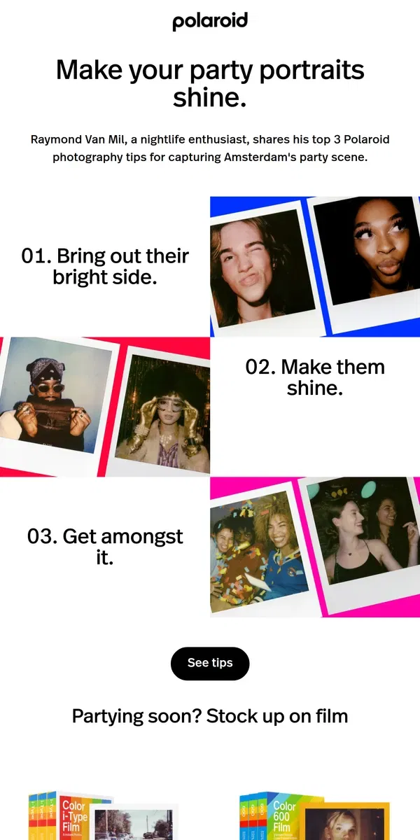 Email from Polaroid. Hey, Glow Up Your Party Pics 🎉