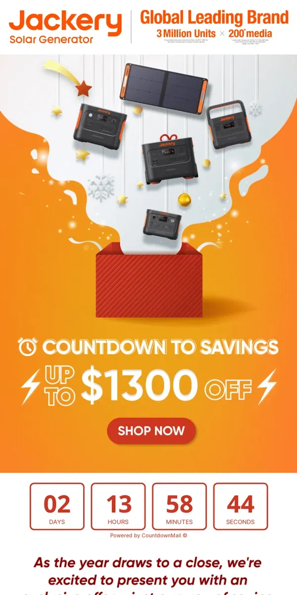 Email from Jackery. 🎉Countdown to Savings |  Up to $1300 Off!