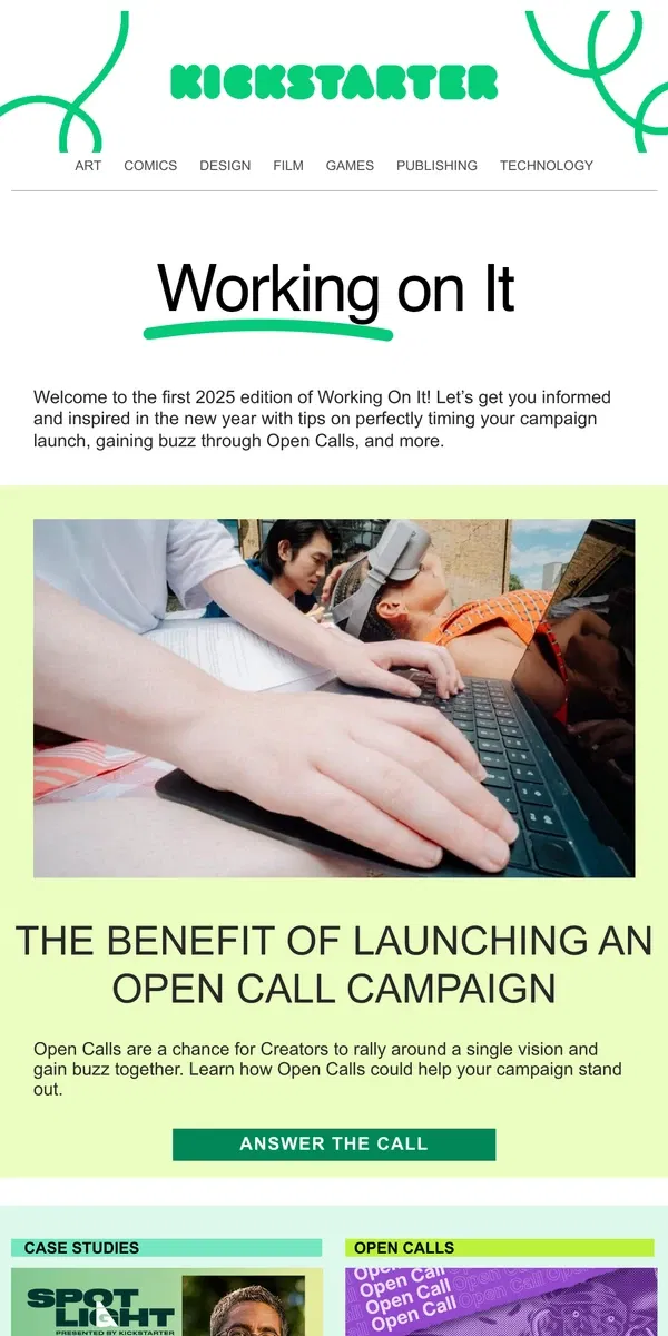 Email from Kickstarter. How to put your project in the spotlight