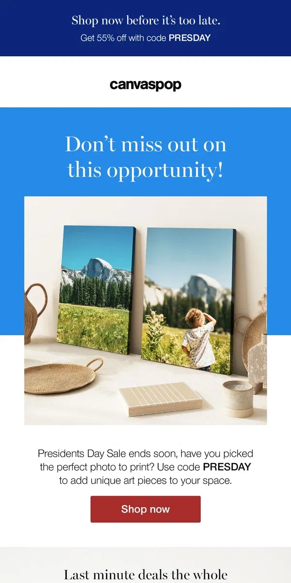 Email from Canvaspop. Capture the savings before they're gone! 🏃