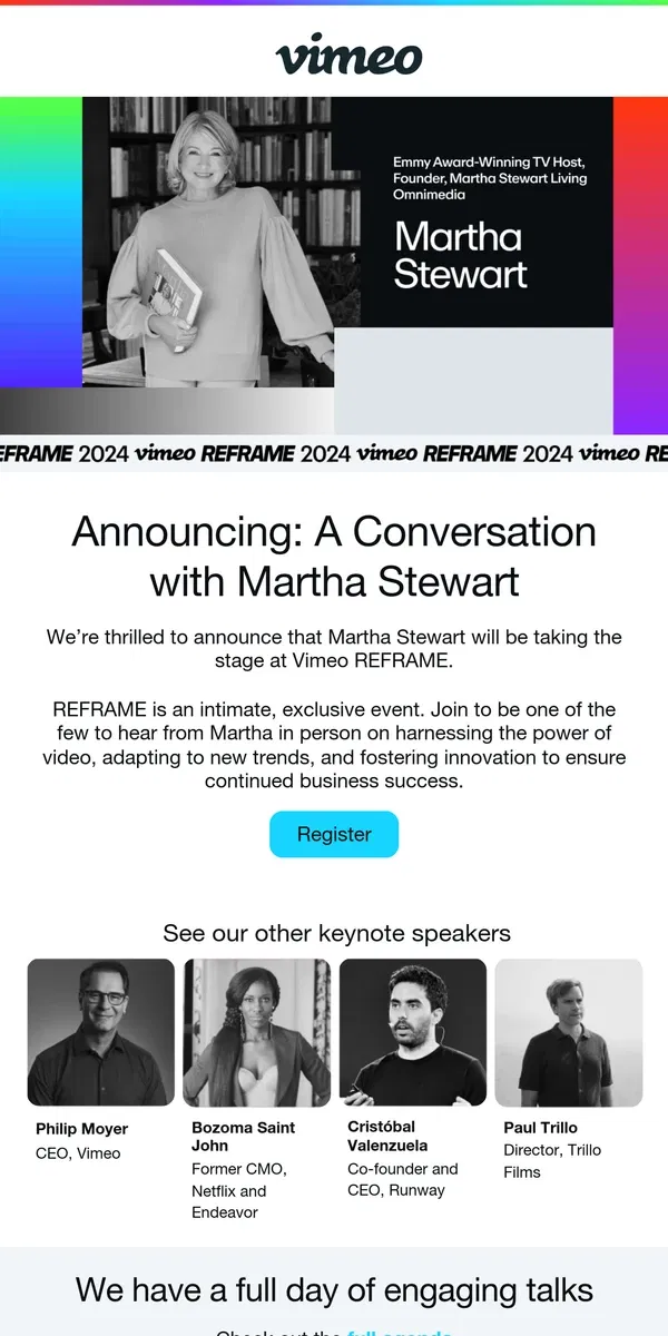 Email from Vimeo. [Invite] Exclusive event with Martha Stewart