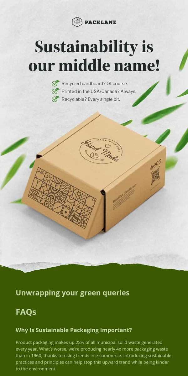 Email from Packlane. Your guide to sustainable packaging solutions 🌱