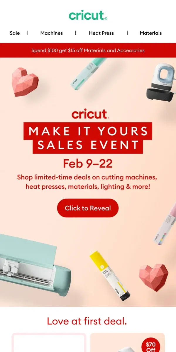 Email from Cricut. Hi Friend, Our Sale Starts NOW! 💗