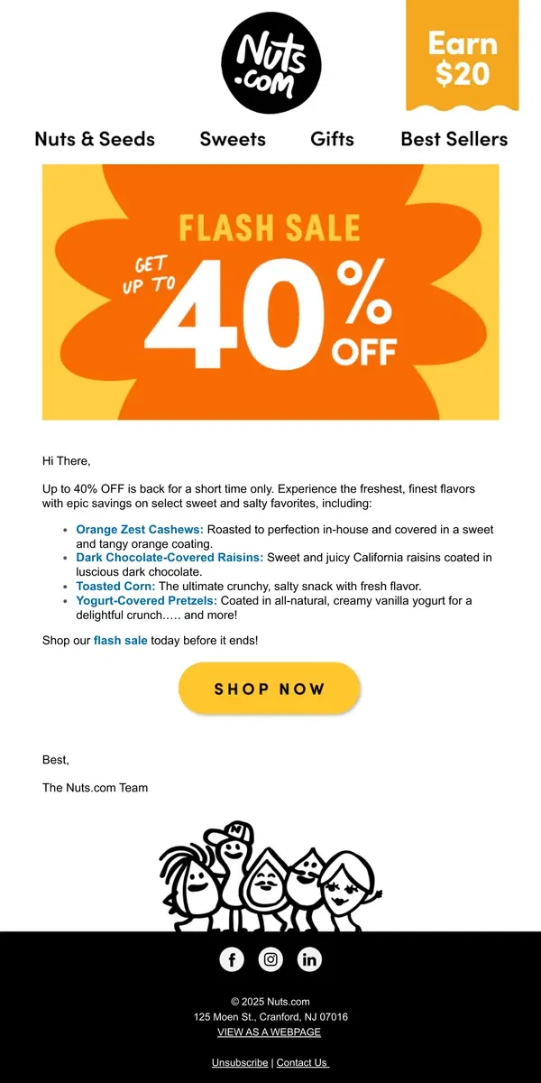 Email from Nuts.com. UP TO 40% OFF FLASH SALE