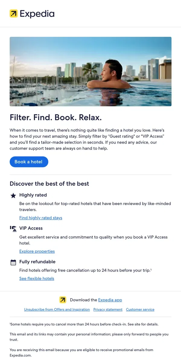 Email from Expedia. [Name], looking for a hotel you’ll love?