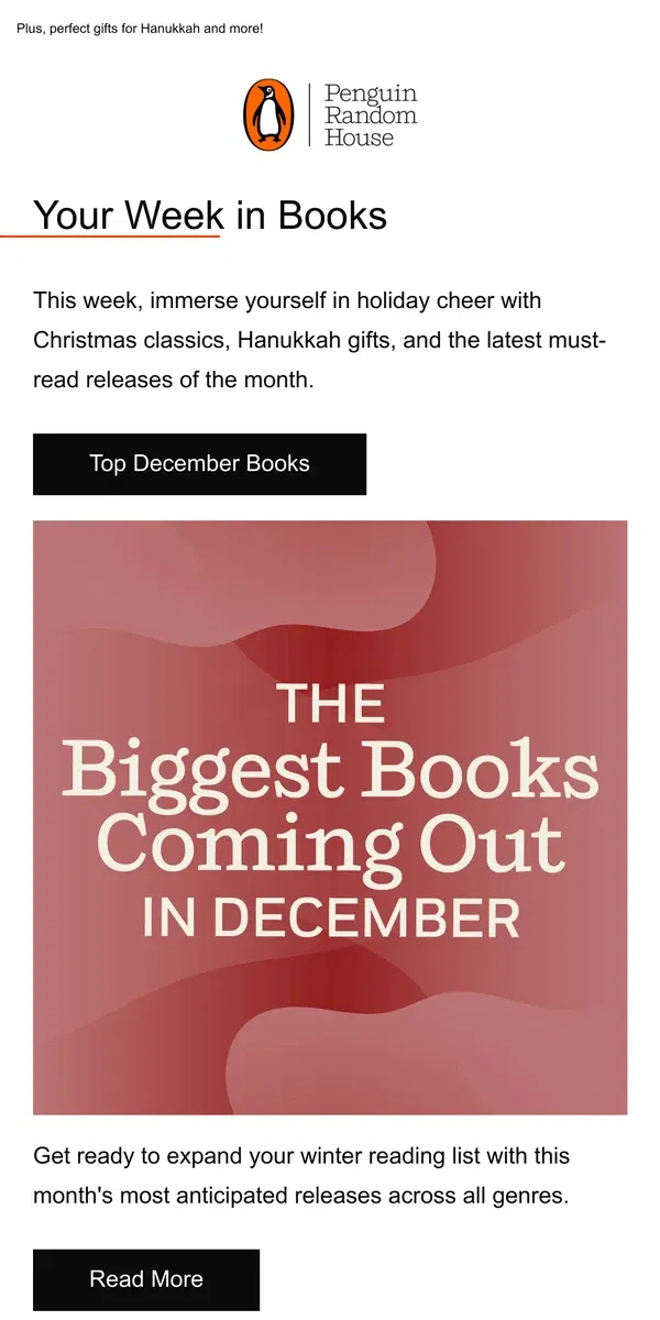 Email from Penguin Random House. Your Week in Books: Our Top Picks of December