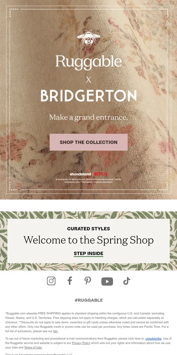 Email from Ruggable. Fall in Love With Bridgerton-Inspired Designs