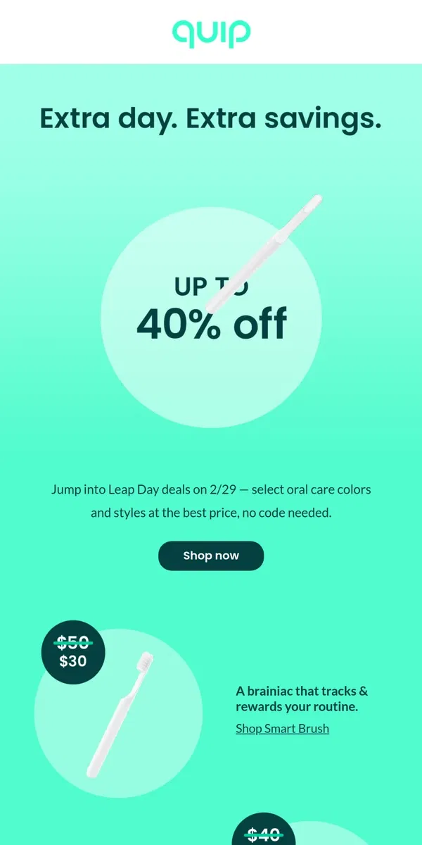 Email from quip. 🗓️ Mark Feb 29 for Leap Day savings