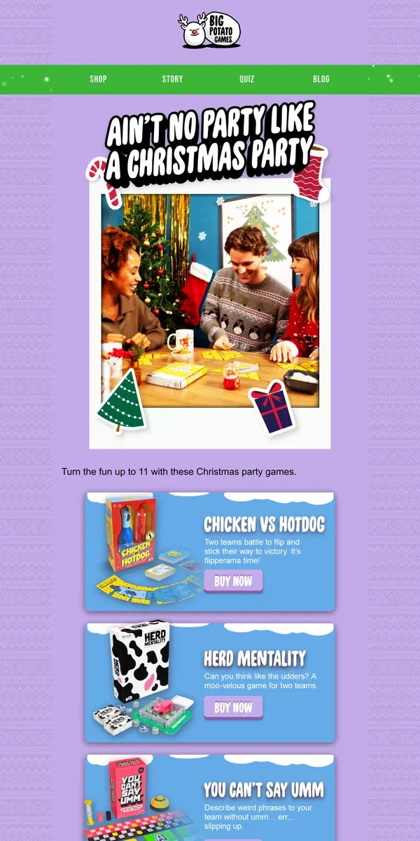 Email from Big Potato Games. Best games for a Christmas party