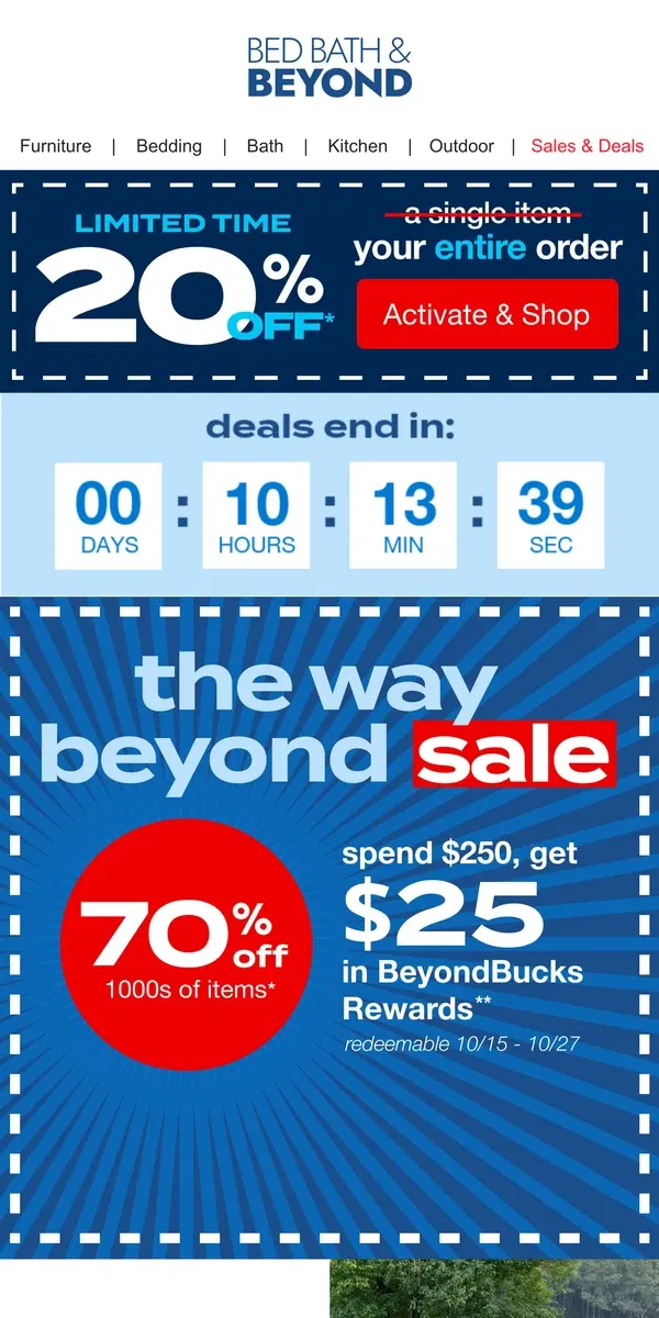 Email from Bed Bath & Beyond. HOURS LEFT to Shop Way Beyond 🚨