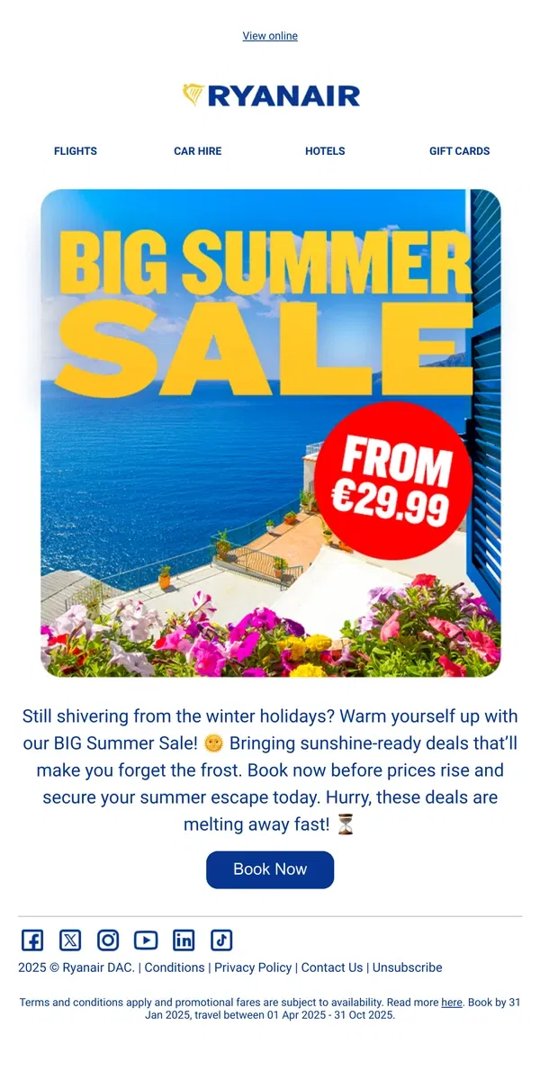 Email from Ryanair. Feeling the Chill? Summer’s Calling! ☀️✈️