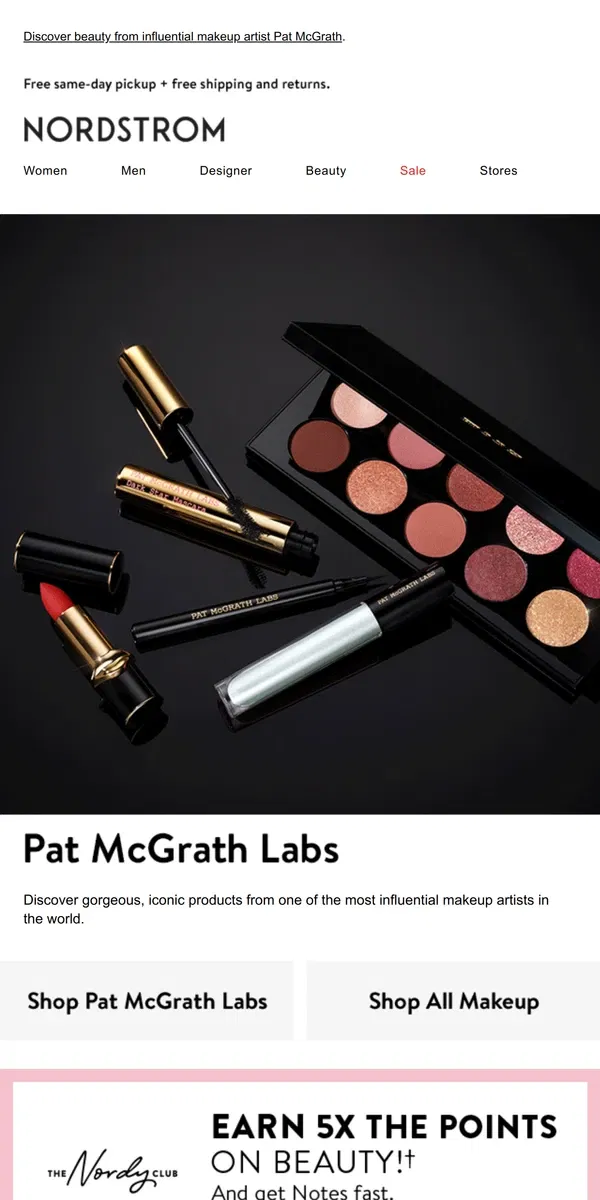 Email from Nordstrom. Pat McGrath Labs: now here