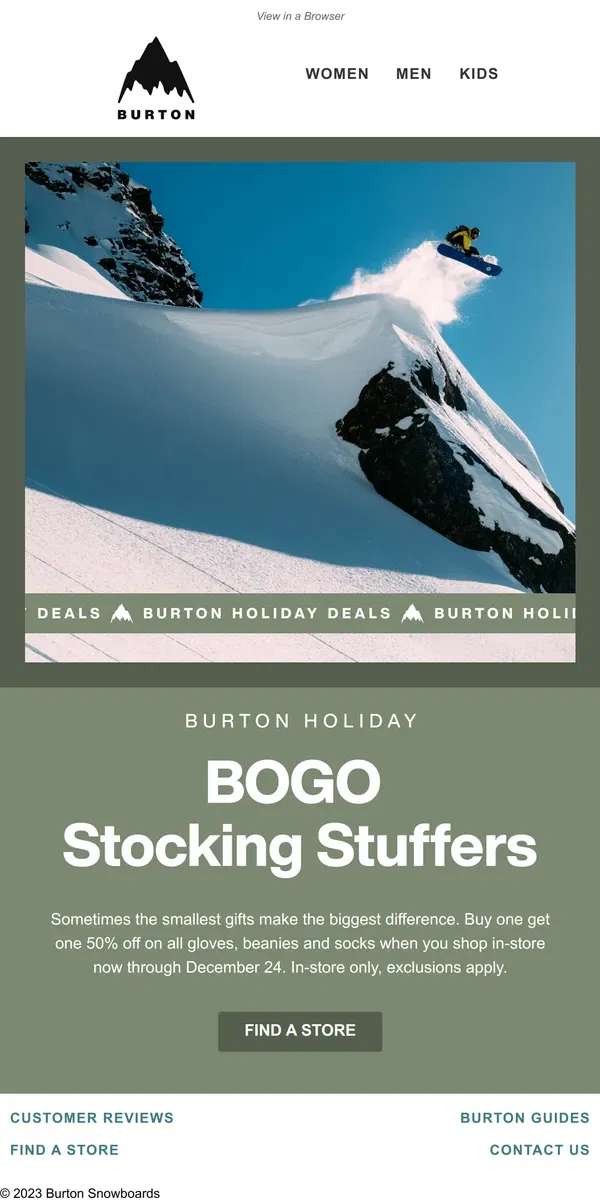 Email from Burton. More Stuffing for Your Stockings