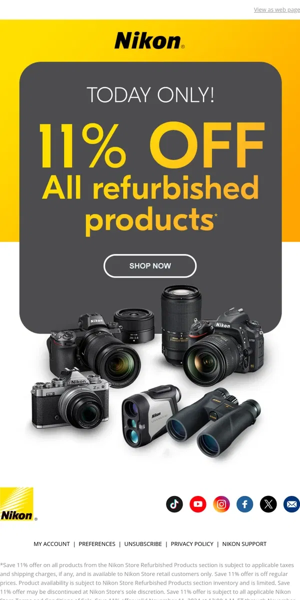 Email from Nikon. 11% Refurbished Sale