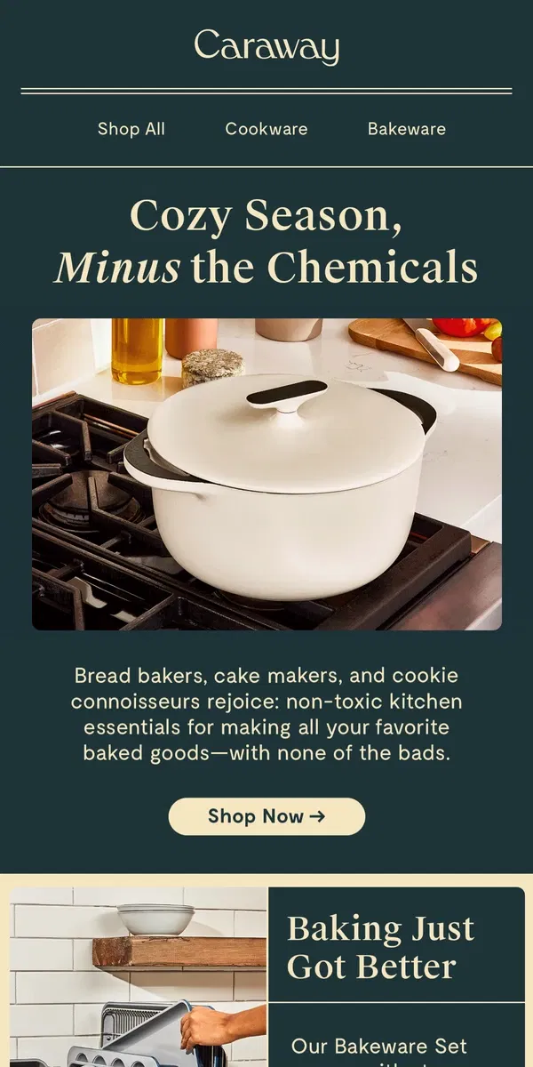 Email from Caraway. Fall Baking, Without Chemicals