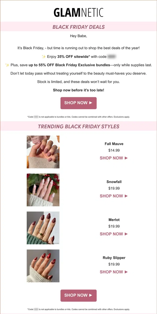 Email from Glamnetic. Black Friday’s Best Deals End Soon